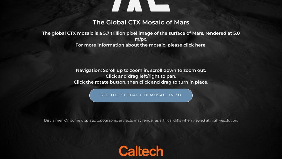 Screenshot of murray-lab.caltech.edu: The Global CTX Mosaic of Mars