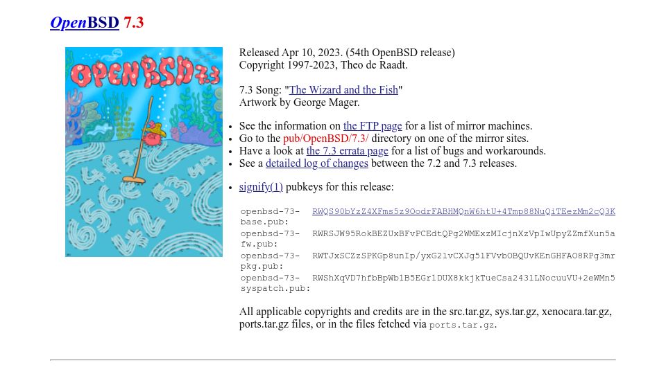 Screenshot of openbsd.org: OpenBSD 7.3