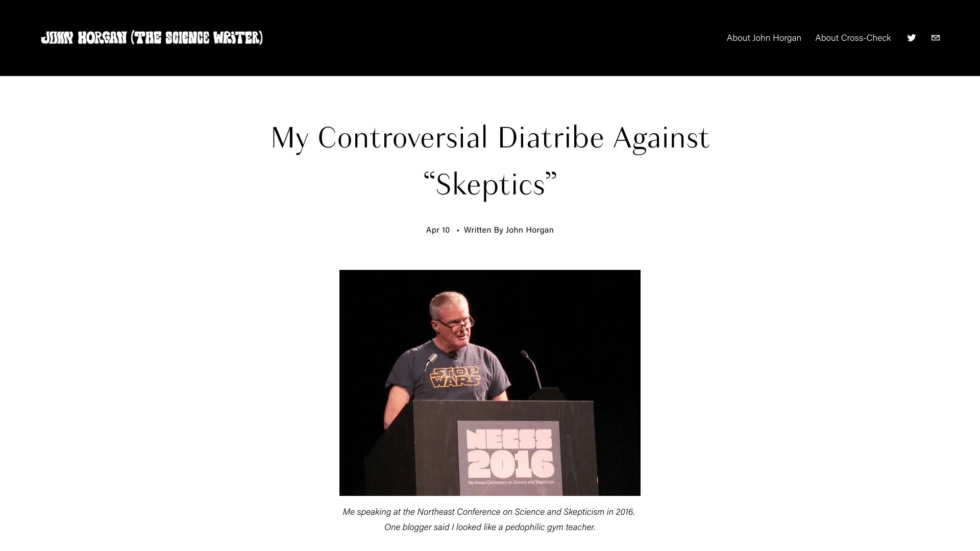 Screenshot of johnhorgan.org: My controversial diatribe against “skeptics” (2016)
