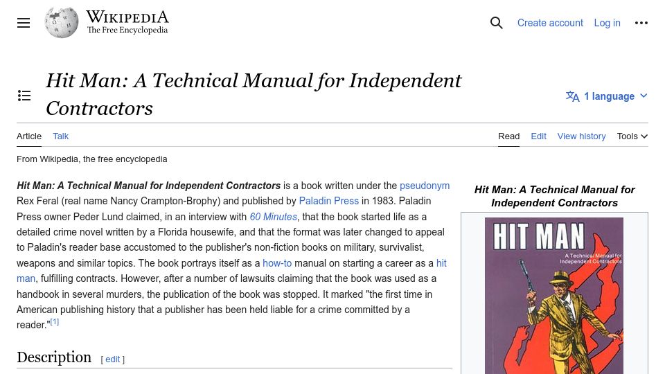 Screenshot of en.wikipedia.org: Hit Man: A technical manual for independent contractors