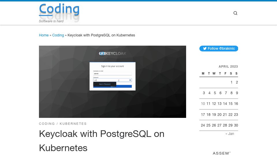 Screenshot of blog.brakmic.com: Keycloak with PostgreSQL on Kubernetes