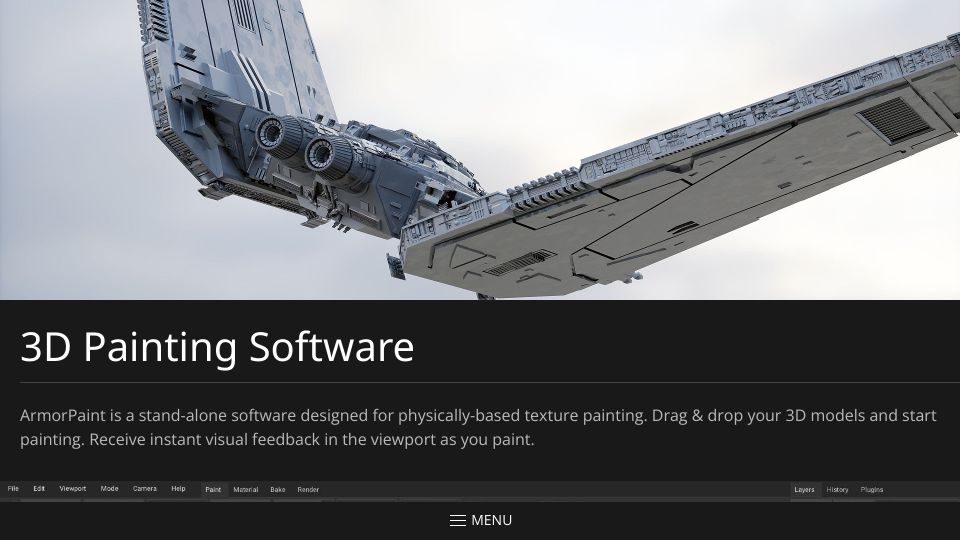 Screenshot of armorpaint.org: ArmorPaint and ArmorLab: open-source alternative to Adobe Substance