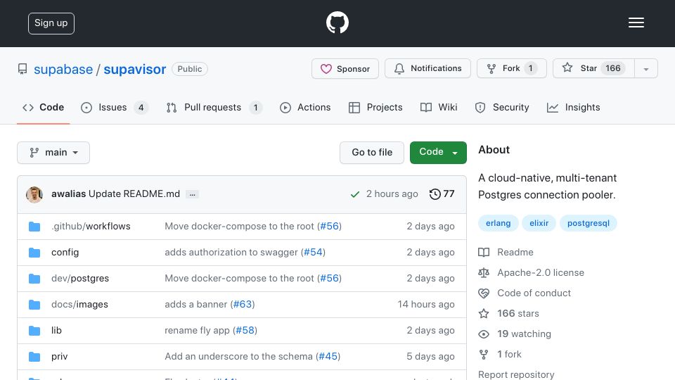 Screenshot of github.com: Show HN: Supavisor – a Postgres connection pooler written in Elixir