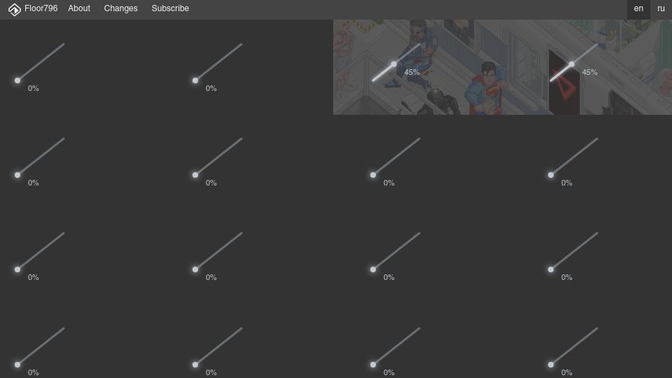 Screenshot of floor796.com: Ever-expanding animation of the life of the 796th floor of a space station