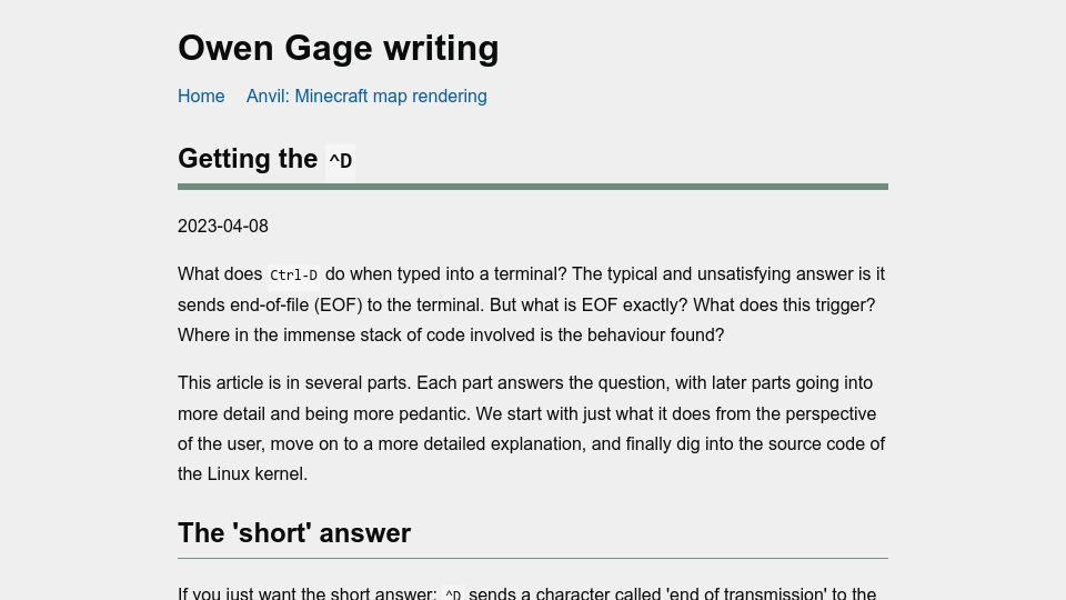Screenshot of owengage.com: Getting the ^D
