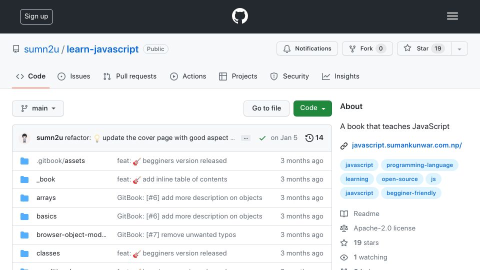 Screenshot of github.com: An Open Source Book That Teaches JavaScript