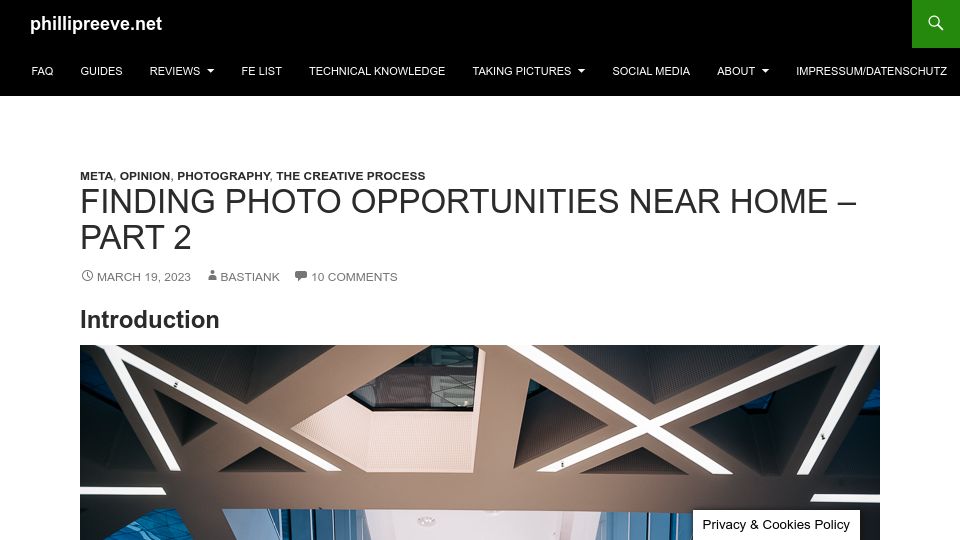 Screenshot of phillipreeve.net: Finding Photo Opportunities Near Home