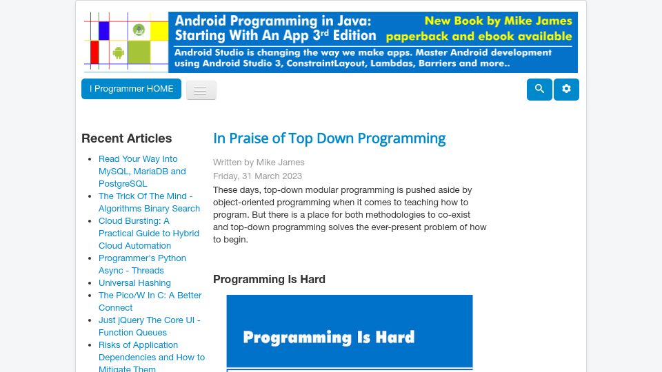 Screenshot of i-programmer.info: In Praise of Top Down Programming