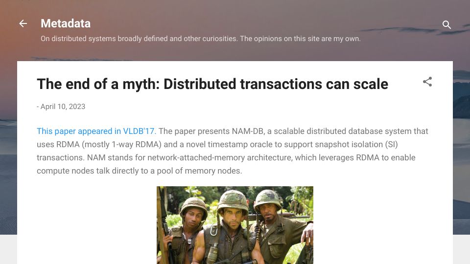 Screenshot of muratbuffalo.blogspot.com: The end of a myth: Distributed transactions can scale
