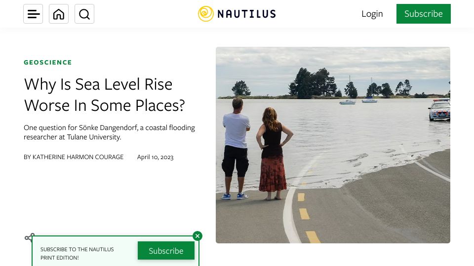 Screenshot of nautil.us: Why is sea level rise worse in some places?