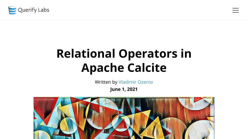 Screenshot of querifylabs.com: Relational Operators in Apache Calcite (2021)