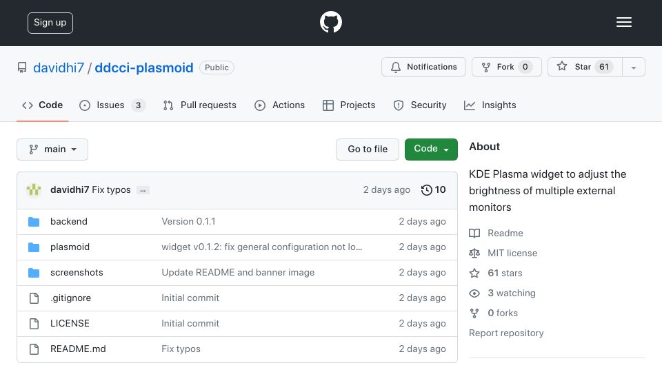 Screenshot of github.com: KDE Plasma Widget for external monitor brightness adjustment
