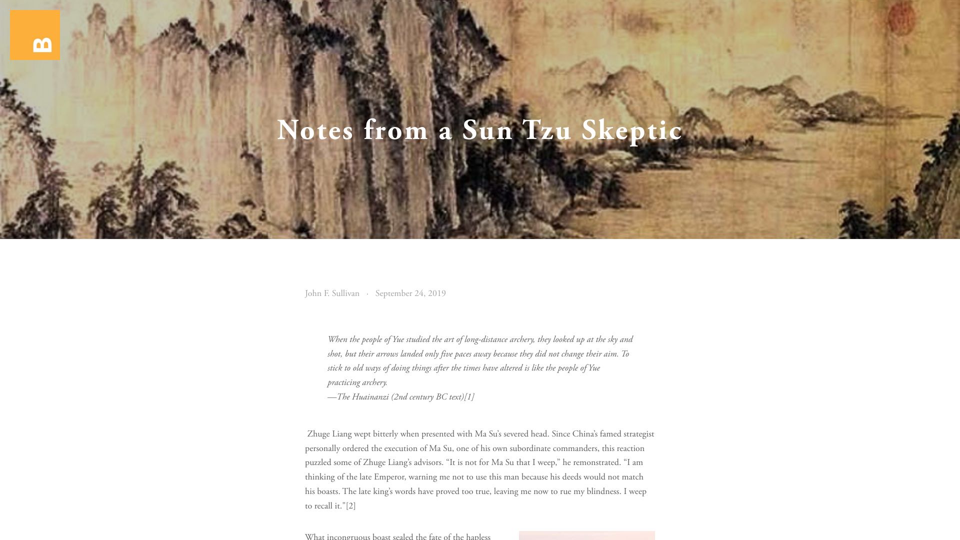 Screenshot of thestrategybridge.org: Notes from a Sun Tzu Skeptic (2019)