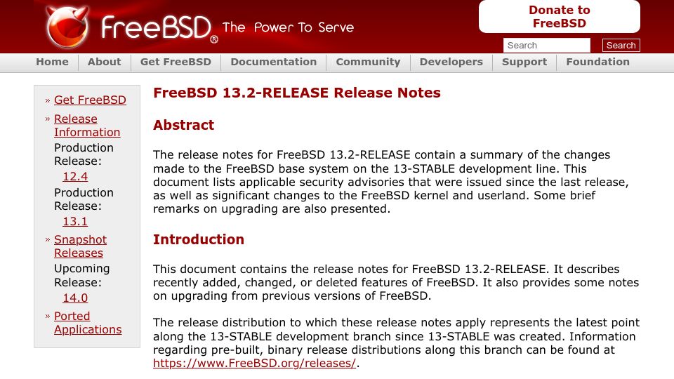 Screenshot of freebsd.org: FreeBSD 13.2