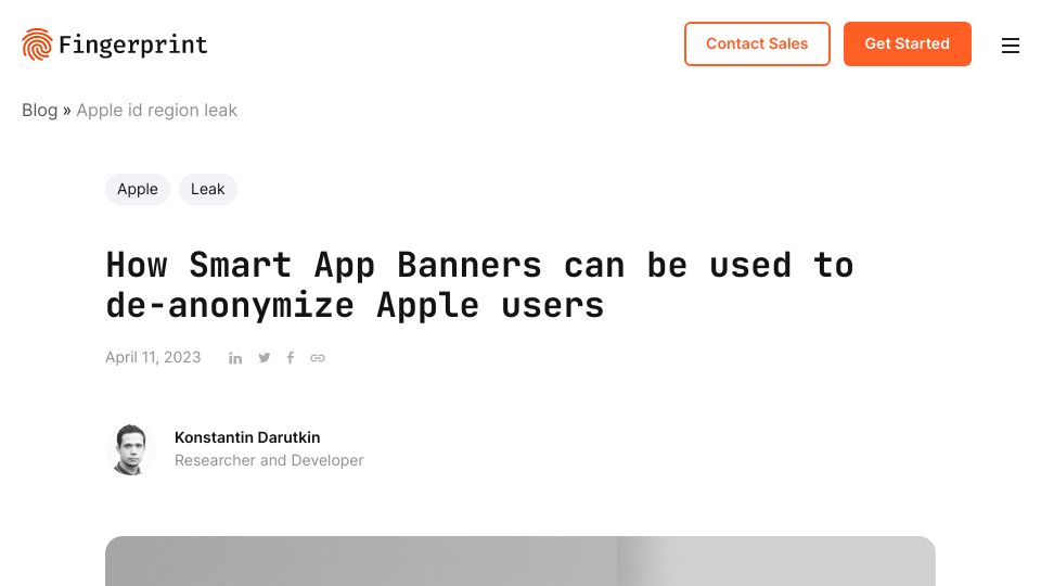 Screenshot of fingerprint.com: Smart App Banners can be used to reveal Apple ID region