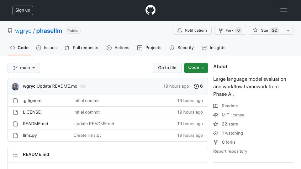 Screenshot of github.com: PhaseLLM: Standardized Chat LLM API (Cohere, Claude, GPT) + Evaluation Framework