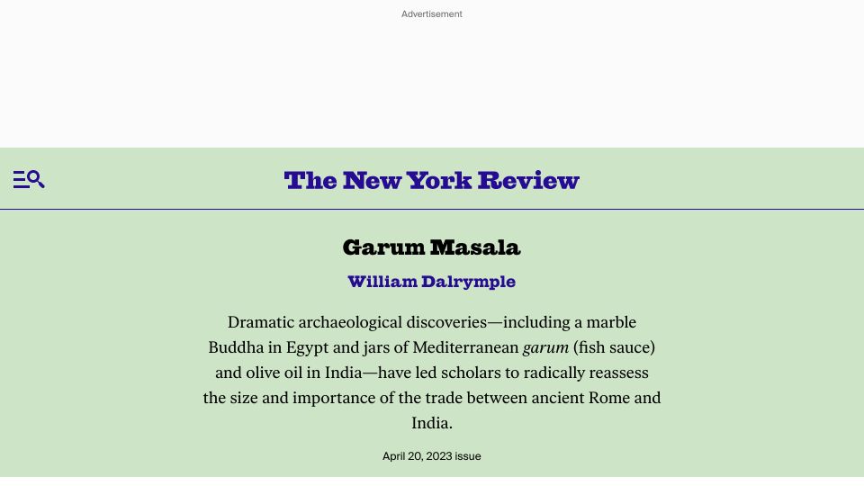 Screenshot of nybooks.com: Garum Masala