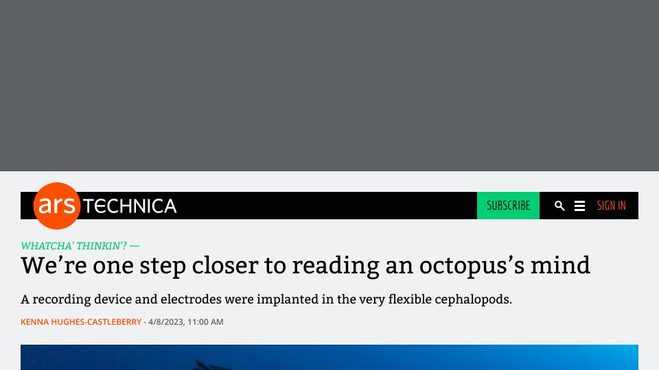 Screenshot of arstechnica.com: We’re one step closer to reading an octopus’s mind