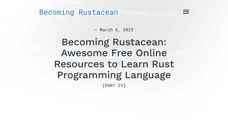 Screenshot of nativebyx.dev: Becoming Rustacean: Resources to Learn Rust Programming