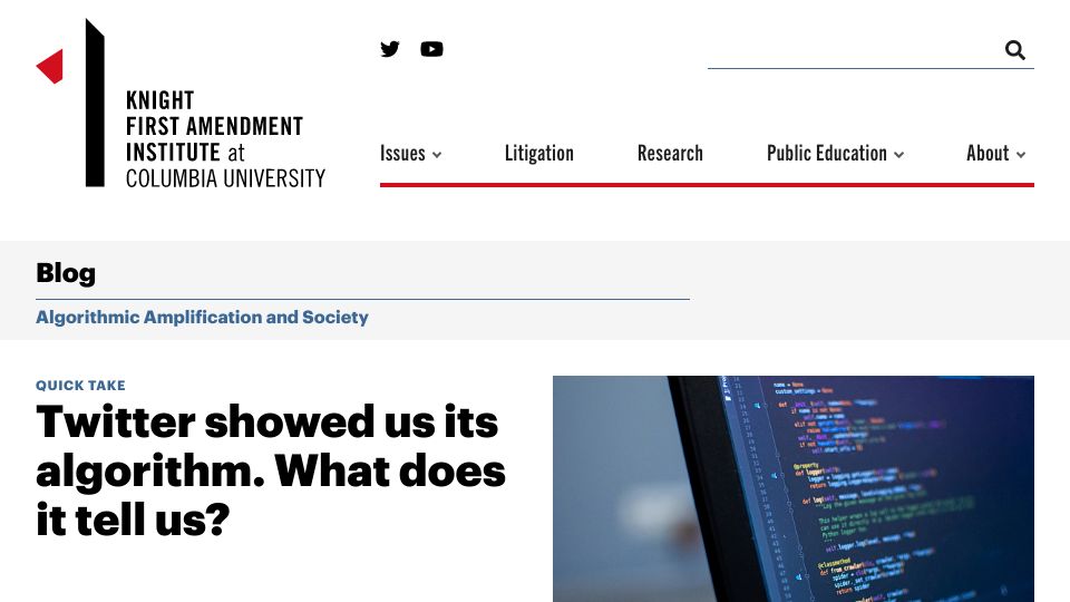 Screenshot of knightcolumbia.org: Twitter showed us its algorithm – what does it tell us?