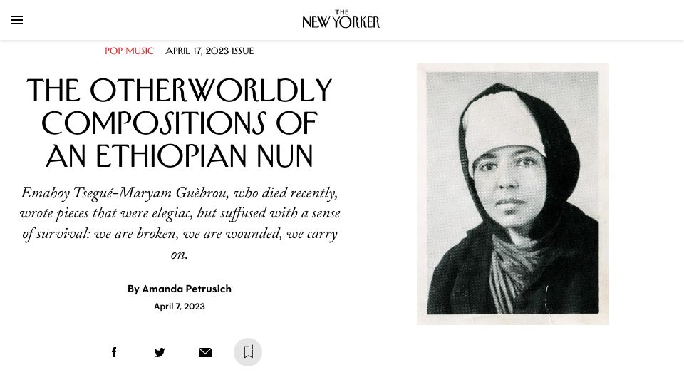 Screenshot of newyorker.com: The otherworldly compositions of an Ethiopian nun