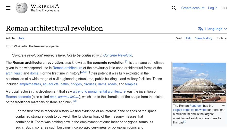 Screenshot of en.wikipedia.org: Roman architectural revolution