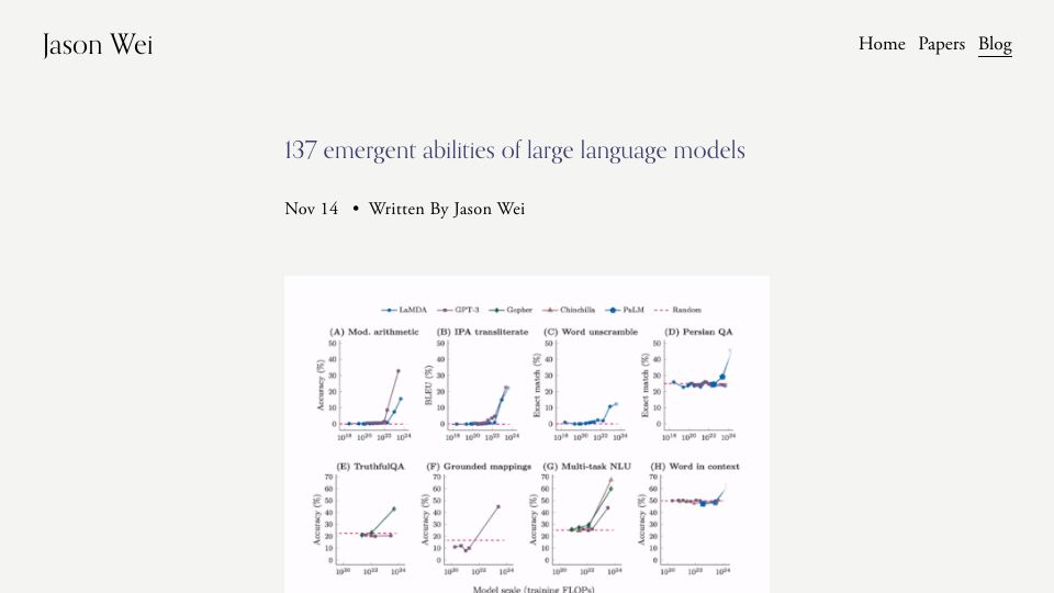 Screenshot of jasonwei.net: Emergent abilities of large language models