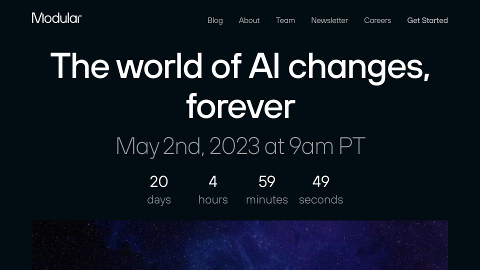 Screenshot of modular.com: Modular is building a next-generation AI developer platform