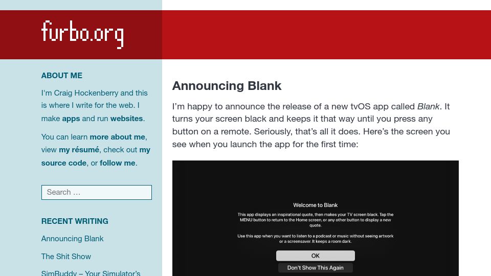Screenshot of furbo.org: Blank turns your TV screen black until you press any button on a remote