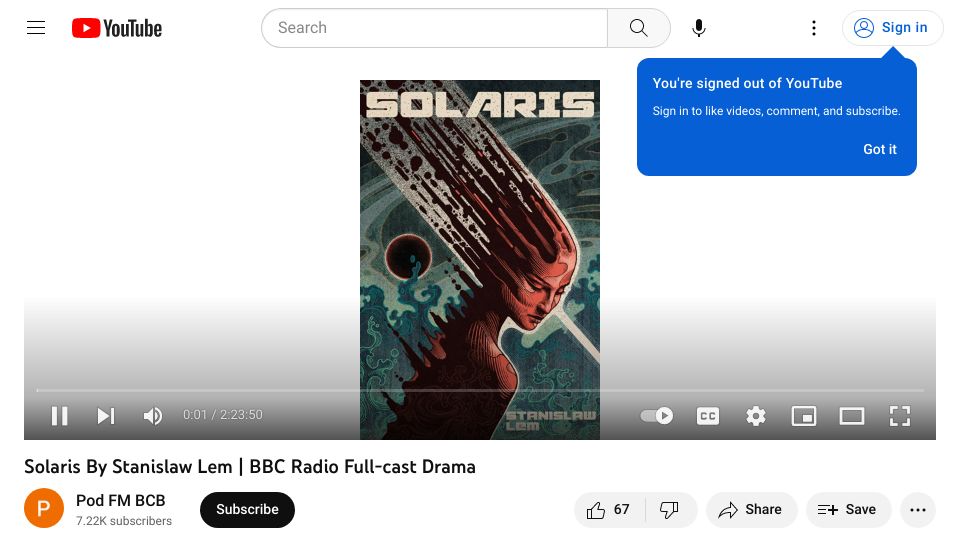 Screenshot of youtube.com: Solaris by Stanislaw Lem on BBC 4 Radio Full-Cast Drama (2007)