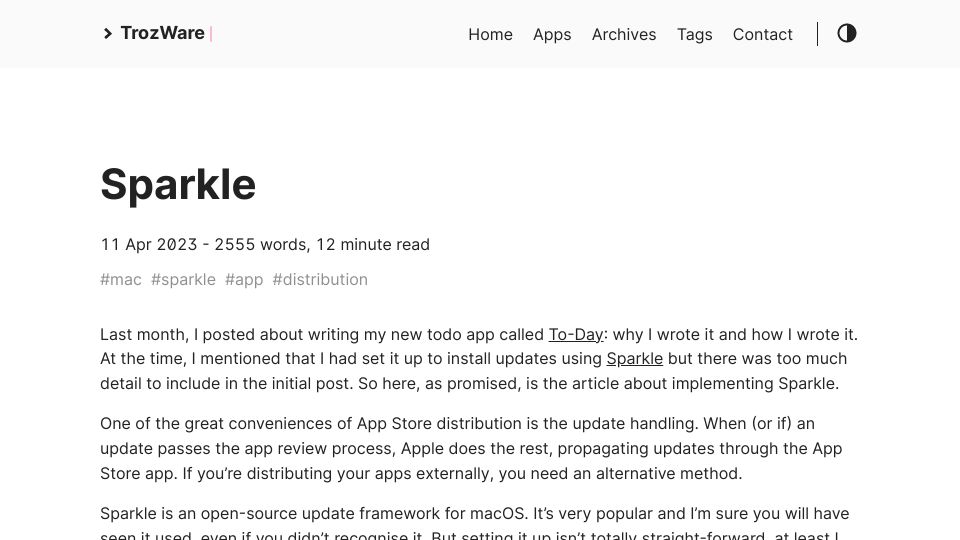 Screenshot of troz.net: Sparkle