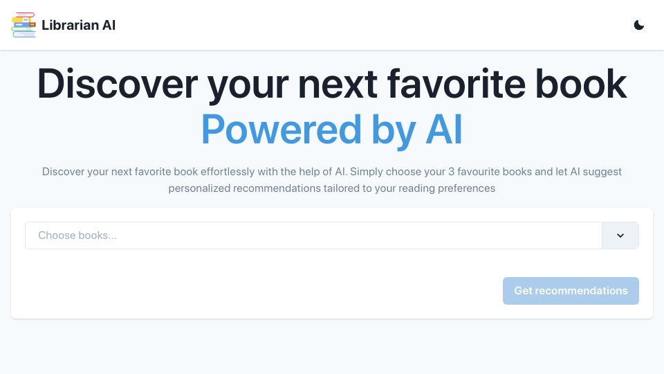 Screenshot of librarian-ai.com: Show HN: Personalized book recommendations with Librarian AI