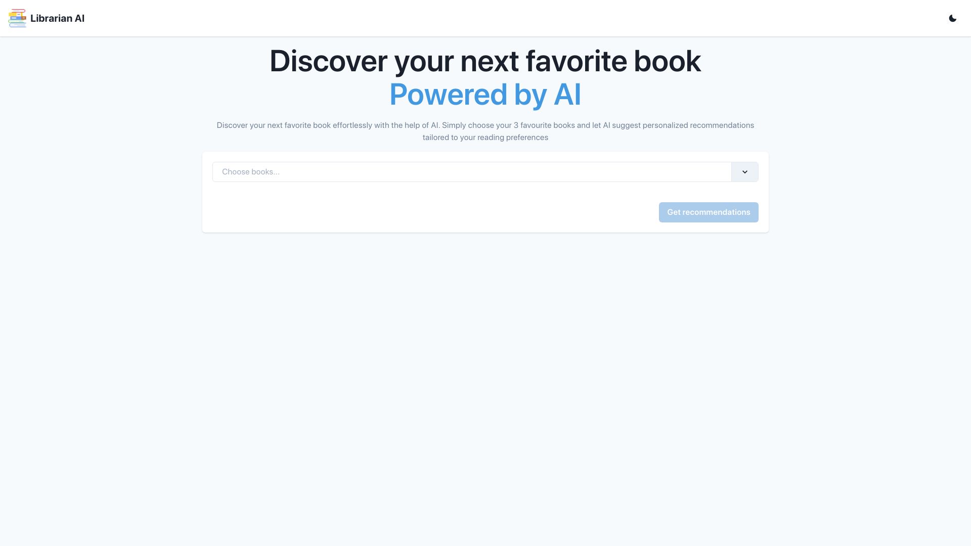 Screenshot of librarian-ai.com: Show HN: Personalized book recommendations with Librarian AI