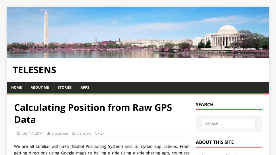 Screenshot of telesens.co: Calculating Position from Raw GPS Data (2017)