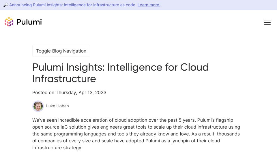 Screenshot of pulumi.com: Pulumi Insights – AI generated IaC programs