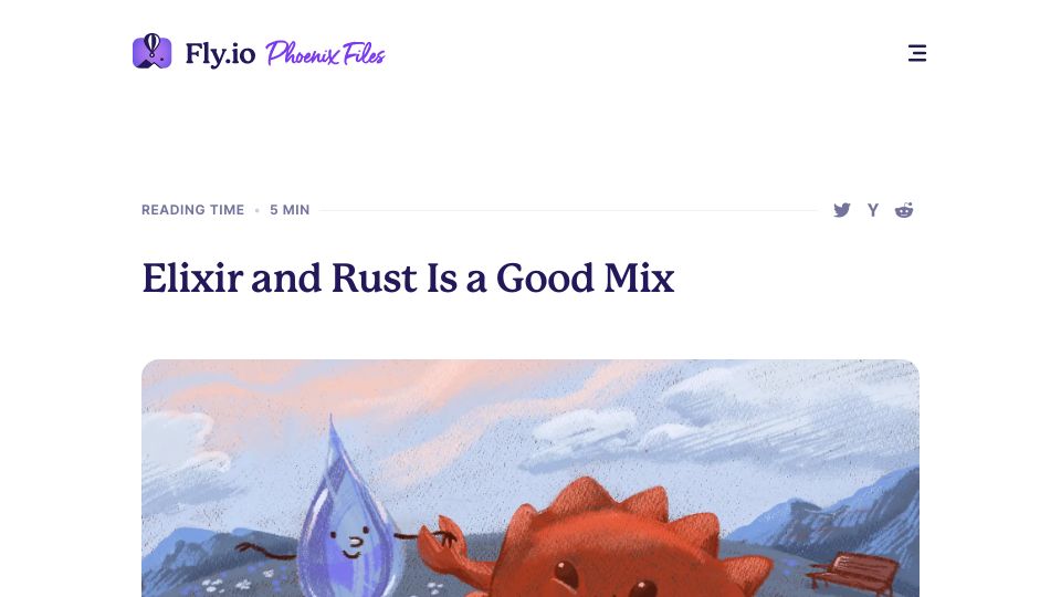 Screenshot of fly.io: Elixir and Rust is a good mix