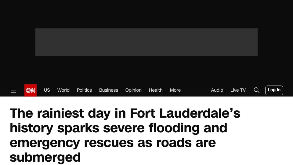 Screenshot of cnn.com: 1-in-1000 year flooding in South Florida