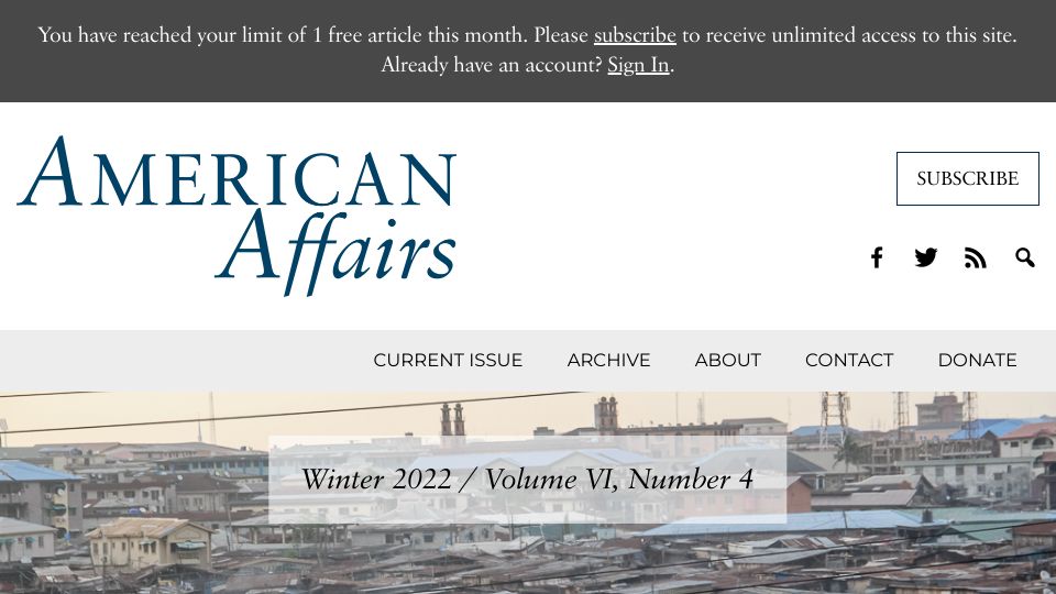 Screenshot of americanaffairsjournal.org: The long, slow death of global development