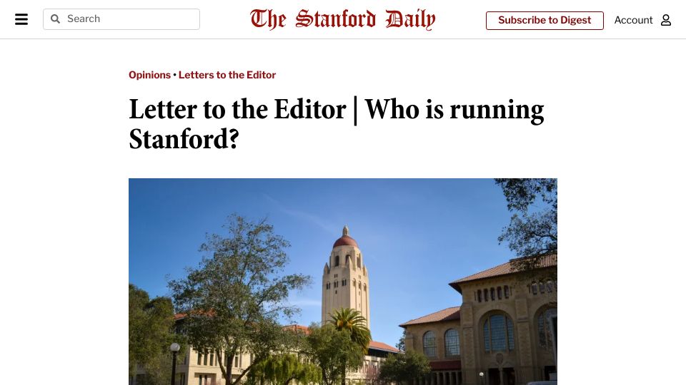 Screenshot of stanforddaily.com: Who Is Running Stanford?