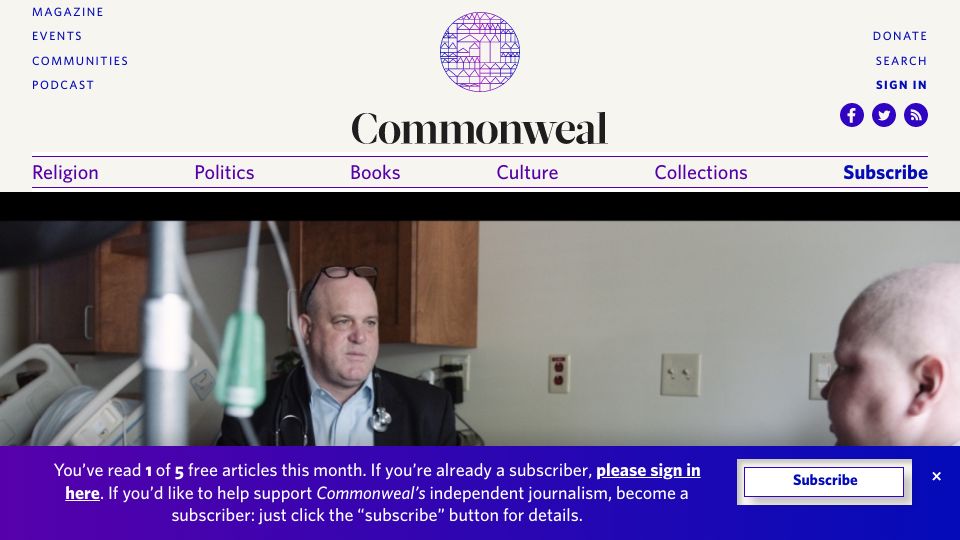 Screenshot of commonwealmagazine.org: End-of-Life Dreams
