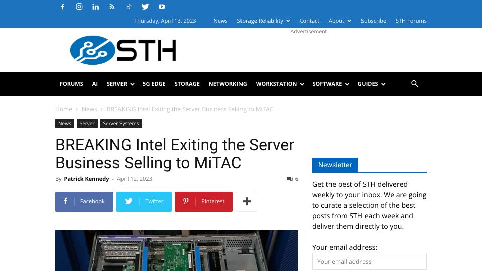 Screenshot of servethehome.com: Intel exiting its longtime server business