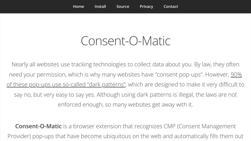 Screenshot of consentomatic.au.dk: Consent-O-Matic: Automatic cookie management