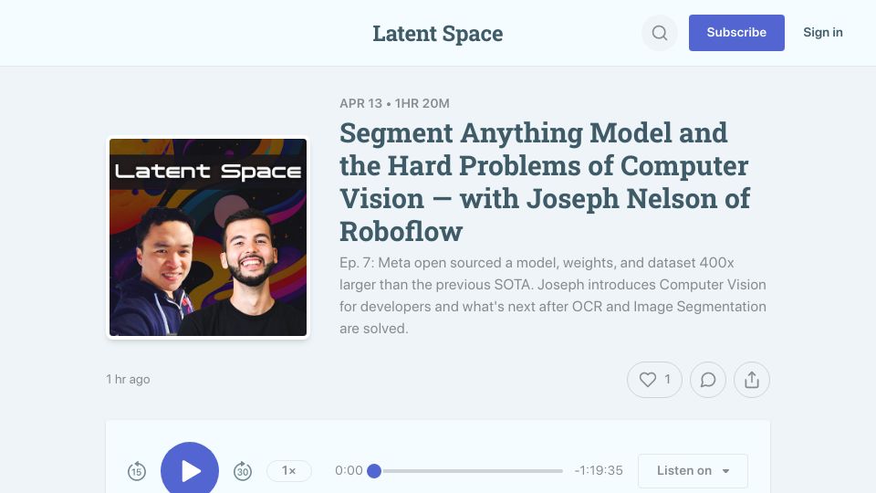 Screenshot of latent.space: Segment Anything Model and the hard problems of computer vision