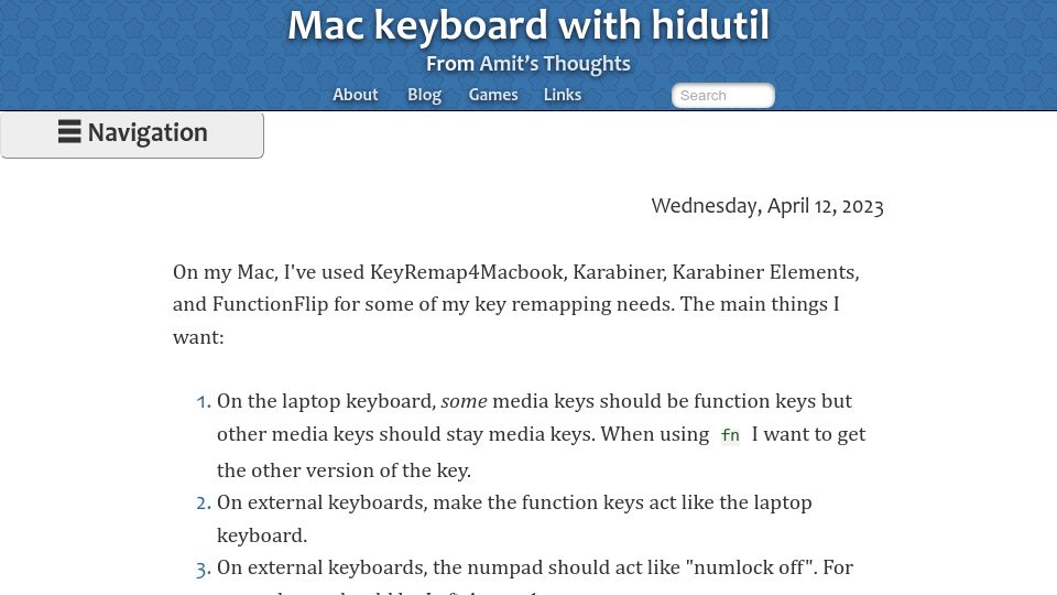 Screenshot of amitp.blogspot.com: Mac Keyboard with Hidutil