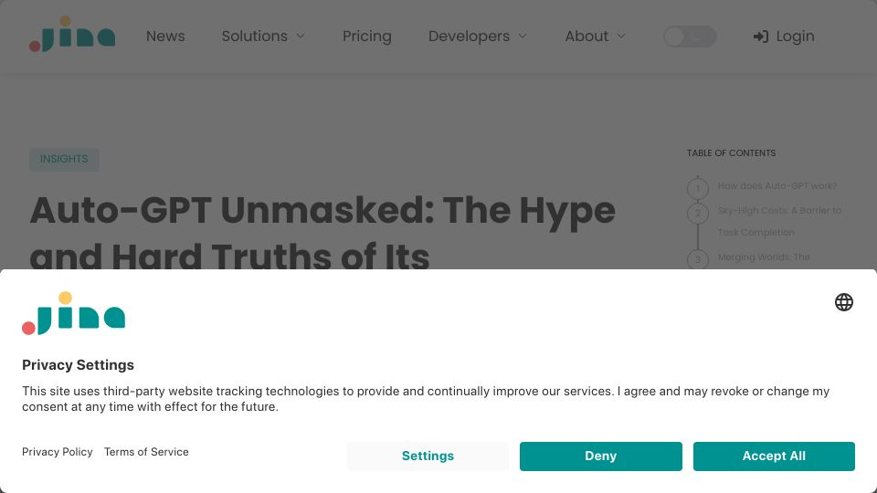 Screenshot of jina.ai: Auto-GPT Unmasked: The Hype and Hard Truths of Its Production Pitfalls