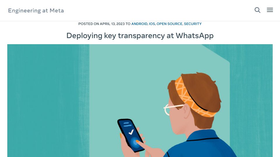 Screenshot of engineering.fb.com: Deploying key transparency at WhatsApp
