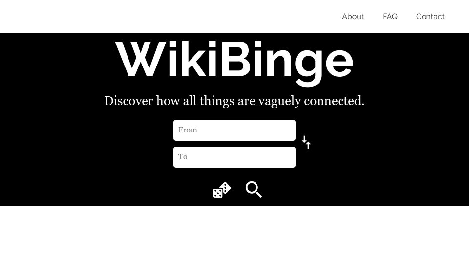 Screenshot of wikibinge.com: Show HN: WikiBinge – discover how all things are vaguely connected