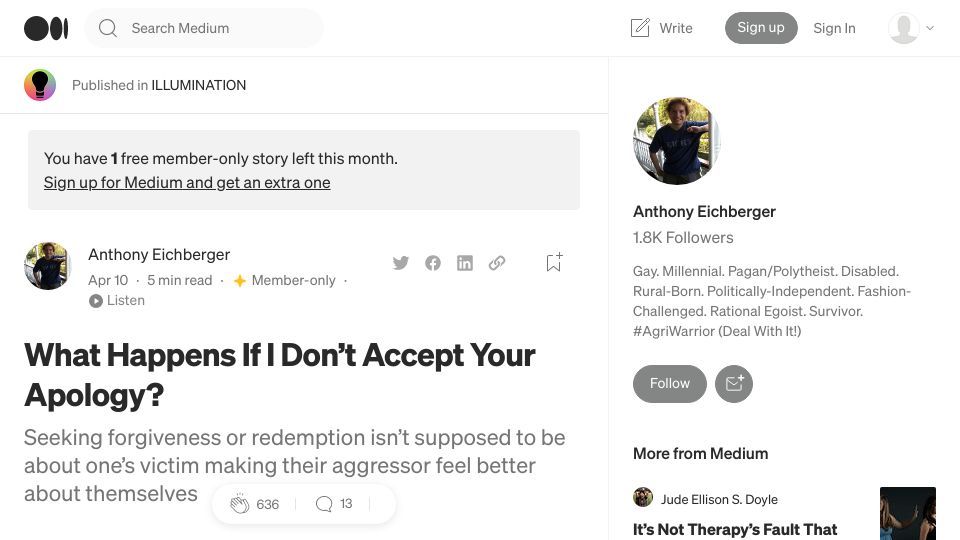 Screenshot of tony-oreglia.medium.com: Two Categories of Journaling
