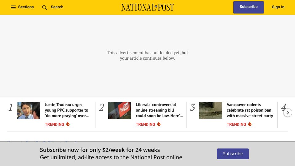 Screenshot of nationalpost.com: Canada is seeing violent crime like never before. What's behind the crime wave