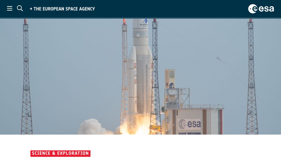 Screenshot of esa.int: ESA’s Juice lifts off on quest to discover secrets of Jupiter’s icy moons